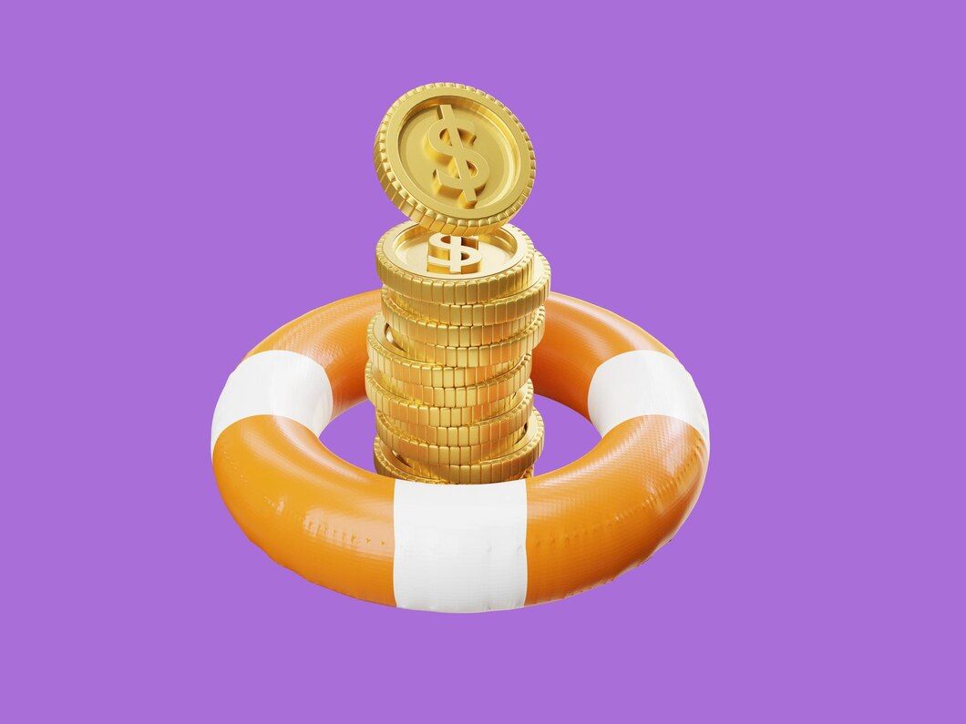 An image depicting multiple Dollar Coins stacked on top of each other with a lifebuoy surrounding them.